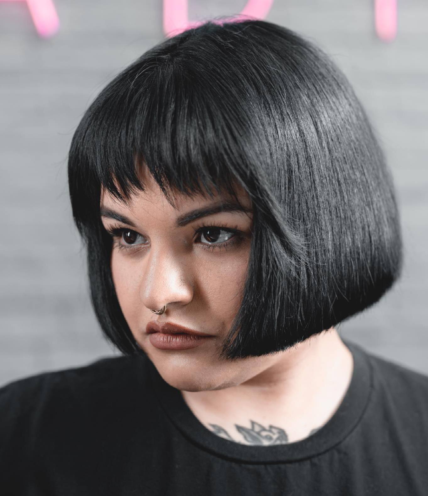 Lip-Length Blunt Bob with Jagged Bangs